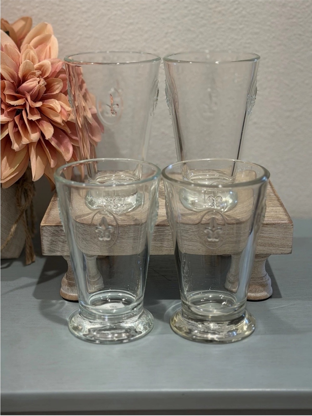 Set of 4 La Rochere Fleur De Lis 14.l1oz Long Drink Glasses 5.25" Tall France